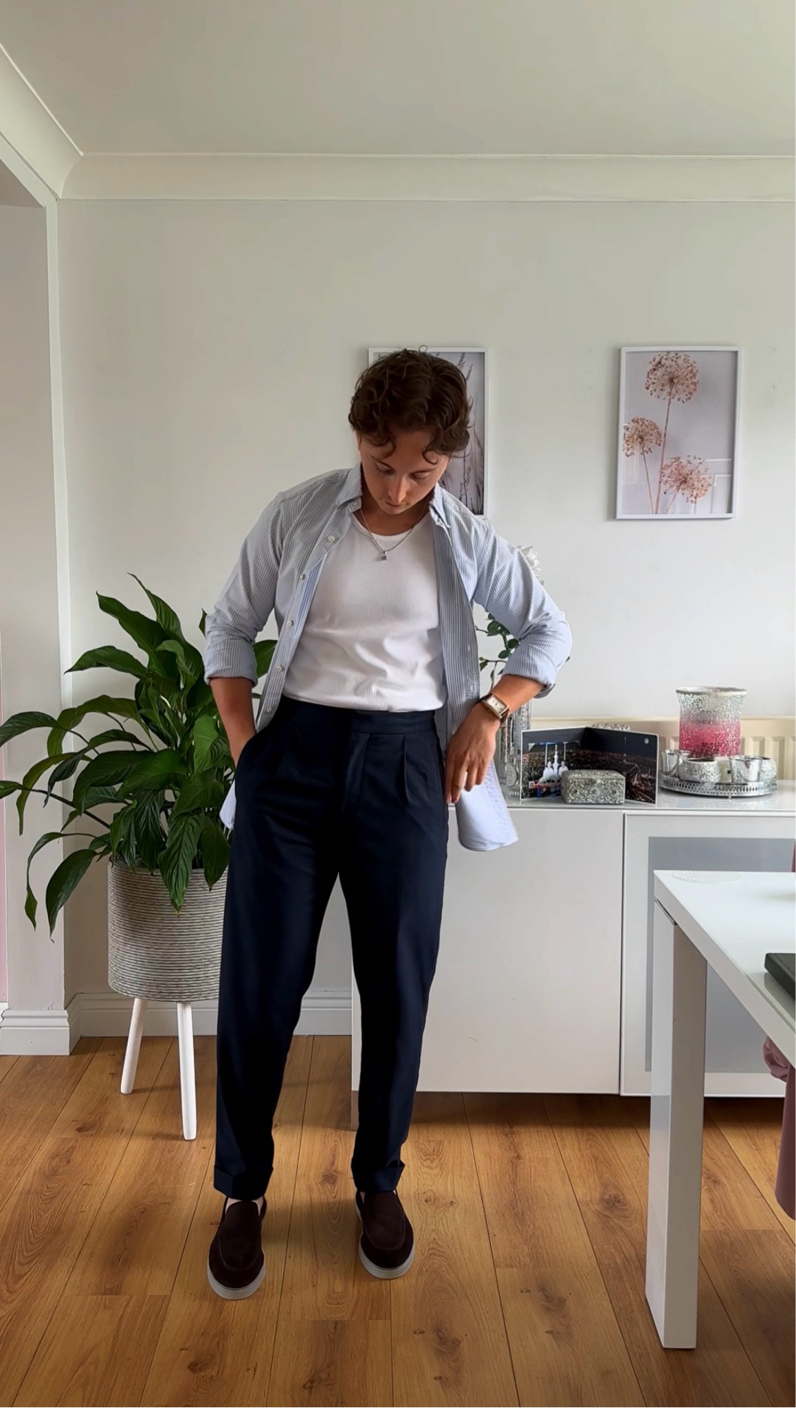 The ultimate summer outfit combination👌🏻 White vest, blue striped shirt, navy trousers, chocolate brown loafers. 

#LTKeurope #LTKmens #LTKsummer