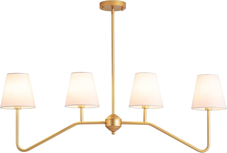 9MMML 39" 4 Arms Dining Room Light, Gold Body+ Fabric Shade Chandelier,Modern Pendant Light for K... | Amazon (US)