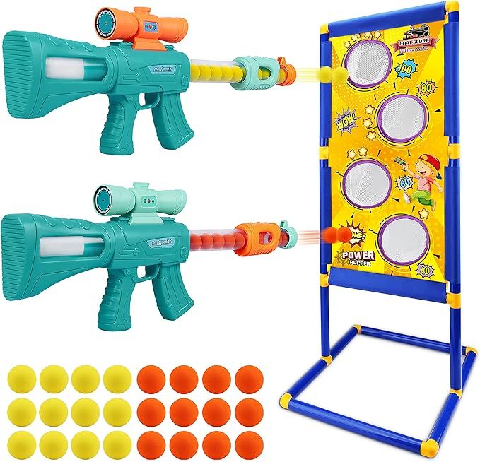 Shooting Game Toy for Boys - 2 Player Toy Foam Blaster Air Guns, 24 Foam Bullet Balls Popper & St... | Amazon (US)