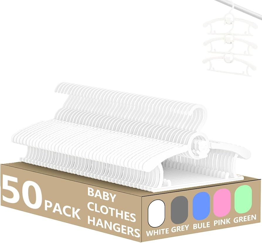 HGYZE Baby Hangers for Closet 50pcs, White Kids Clothes Hanger Plastic, 11-14" Adjustable Bulk Pe... | Amazon (US)