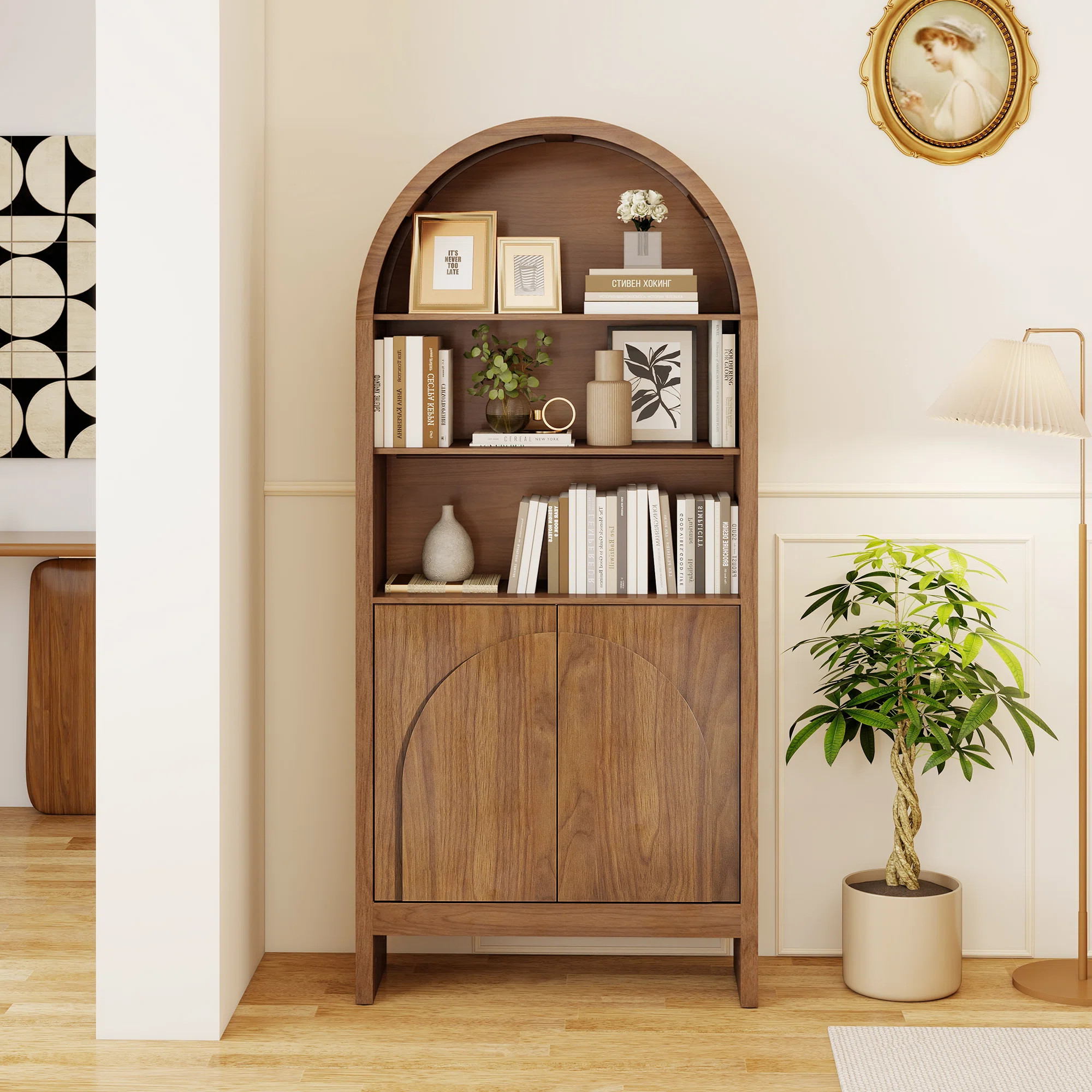 5 Tier Arched Display Cabinet, 70.8 inch Arched Storage Bookcase | Wayfair North America