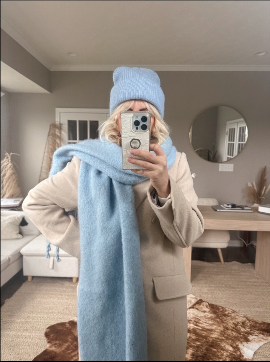 Love this matching blanket scarf & hat set from #Abercrombie. Wearing size S in wool coat! 

#LTKstyletip #LTKSeasonal