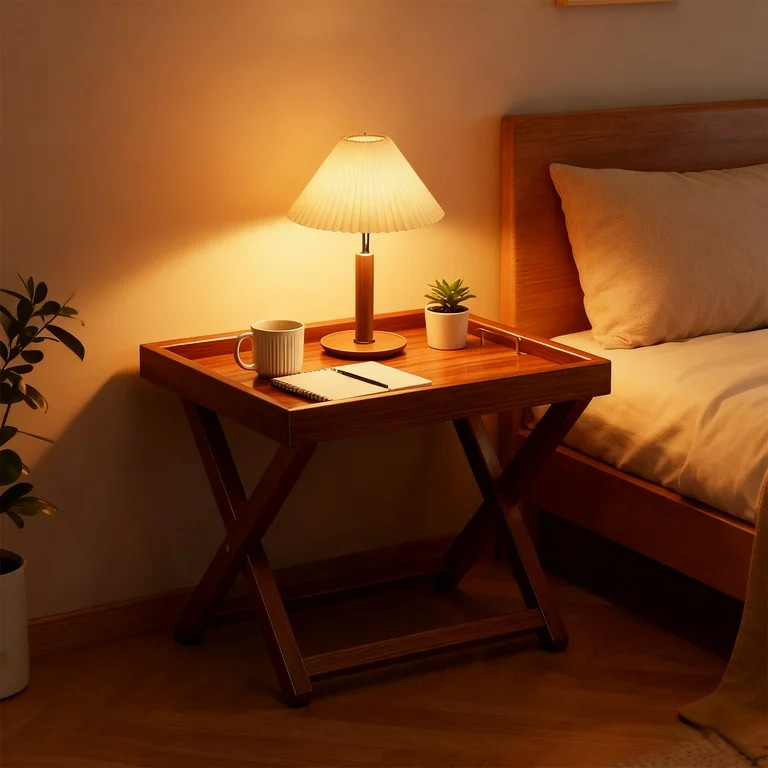 Bamboo Bedside Table with Folding Legs | Multicolor Wooden Breakfast Tray | Sofa Side Table for L... | Walmart (US)