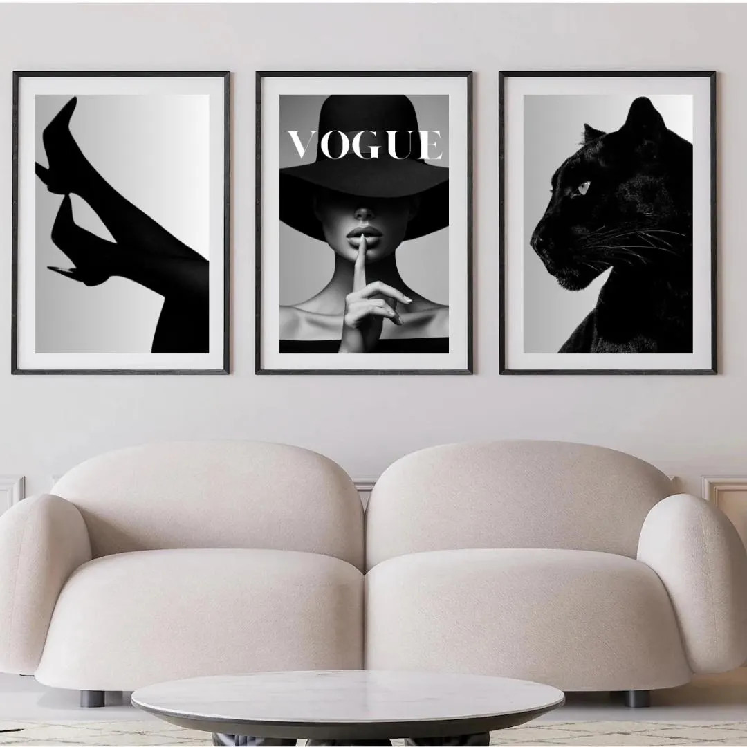 Vogue Fashion Wall Art Set – Black and White Woman, Panther & Heels Prints – Glam Chic Galler... | Etsy (US)