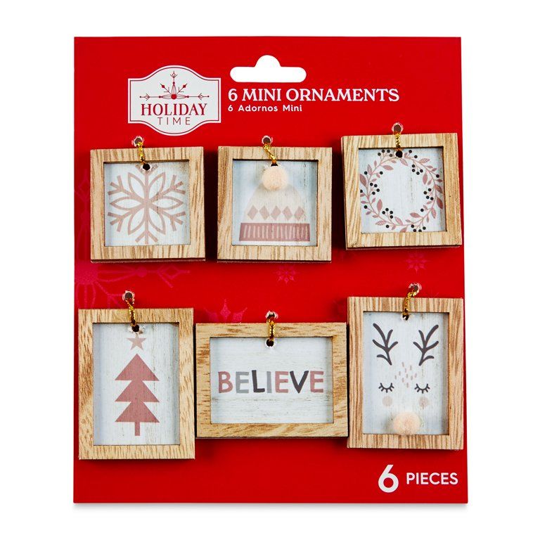 Holiday Time Christmas Tree Mini Ornaments, Frames, 6 Count - Walmart.com | Walmart (US)