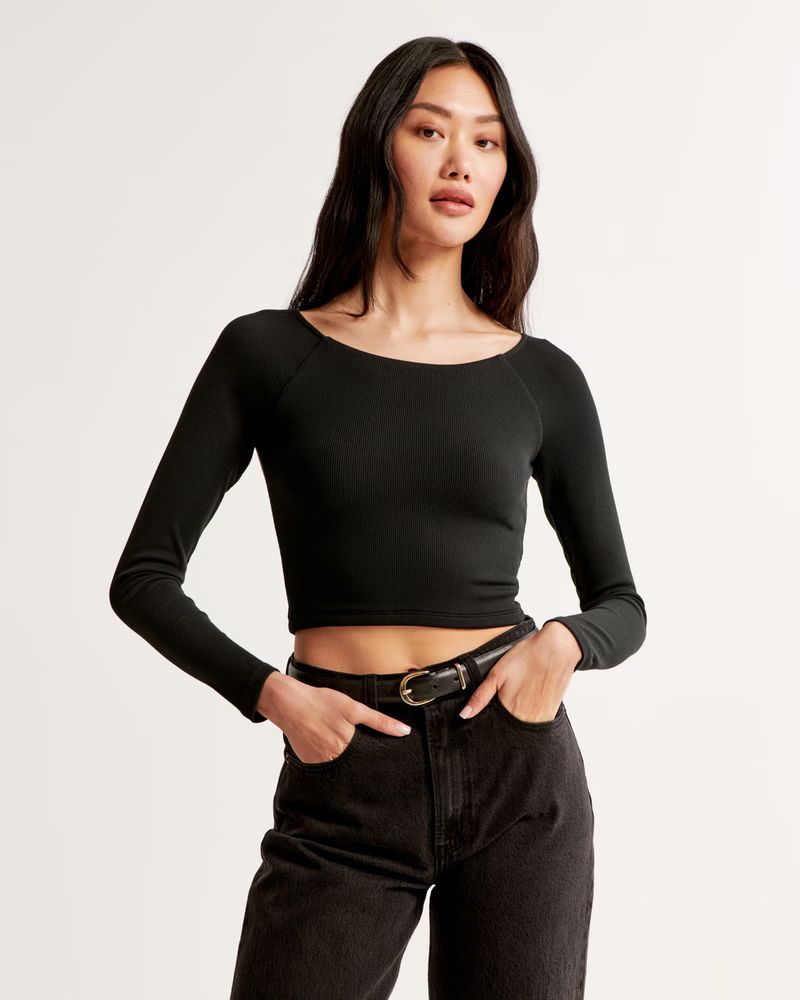 Long-Sleeve Off-The-Shoulder Rib Top | Abercrombie & Fitch (US)