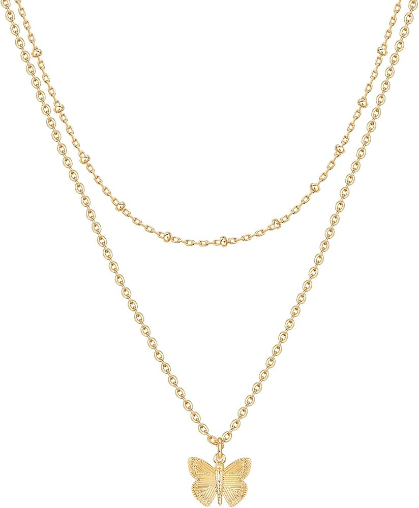 PAVOI 14K Gold Plated Layering Necklaces | Stylish Minimalist Design Pendant Necklaces | Butterfl... | Amazon (US)