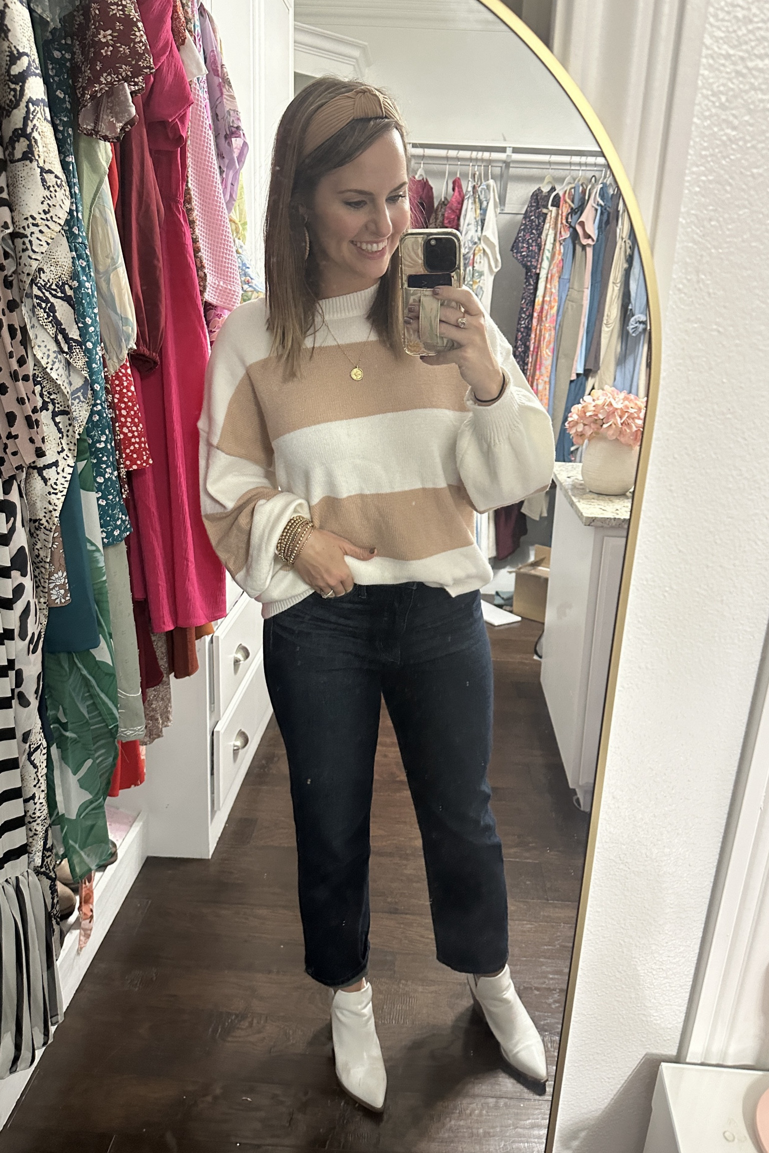 Love this outfit and cannot believe it’s from Walmart! 🤯 

Striped colors block sweater is size M and super soft & cozy

Loving these new dark wash jeans for $20 at Walmart!!! Been looking for some affordable denim and these are awesome! If you want to try the wide leg trend but don’t want to break the bank, these are for you!!! 

Fall outfit, fall outfits, mom style Gold dainty necklace, headbands, raffia earrings, white ankle boots, Amazon fashion, Amazon style, Walmart fashion, Walmart finds, millennial mom style

#LTKStyleTip #LTKFindsUnder50 #LTKWorkwear
