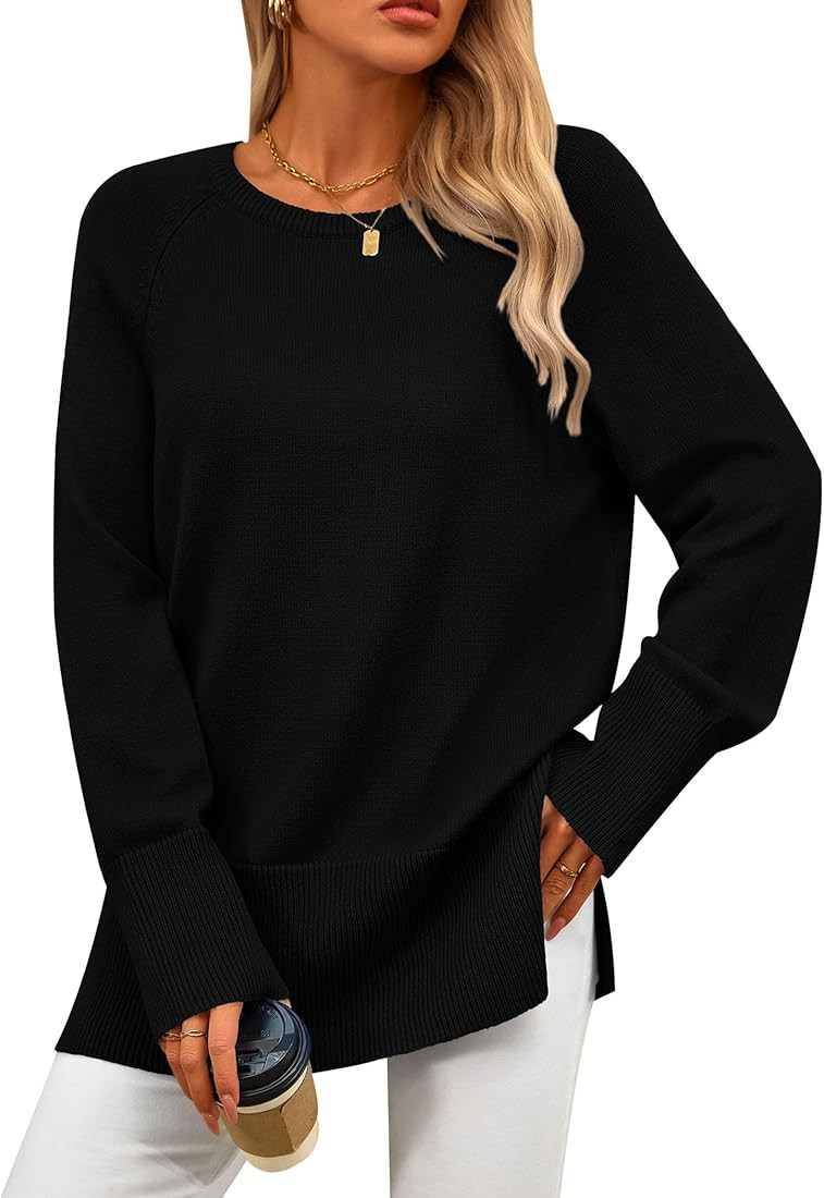 PRETTYGARDEN Women's Fall Knit Sweaters Long Sleeve Pullover Crewneck Split Hem Loose Oversized T... | Amazon (US)