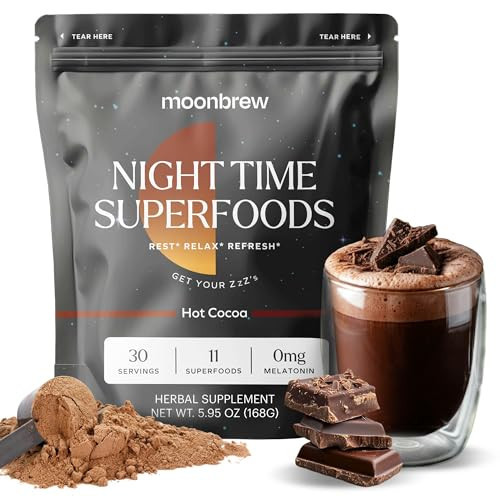 MoonBrew Nighttime Magnesium Hot Cocoa, Natural Sleep Aid Drink Mix for Adults - Calming Melatonin-Free Sleep Support - Sleepy Hot Chocolate Powder with L-Theanine, Chamomile & Zinc Glycinate | Amazon (US)