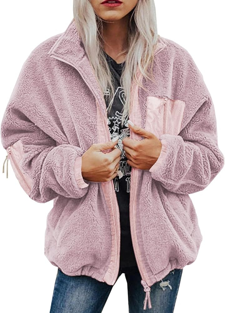 BTFBM Women 2023 Fall Winter Fleece Jackets Full Zip Long Sleeve Casual Soft Fuzzy Shaggy Teddy C... | Amazon (US)