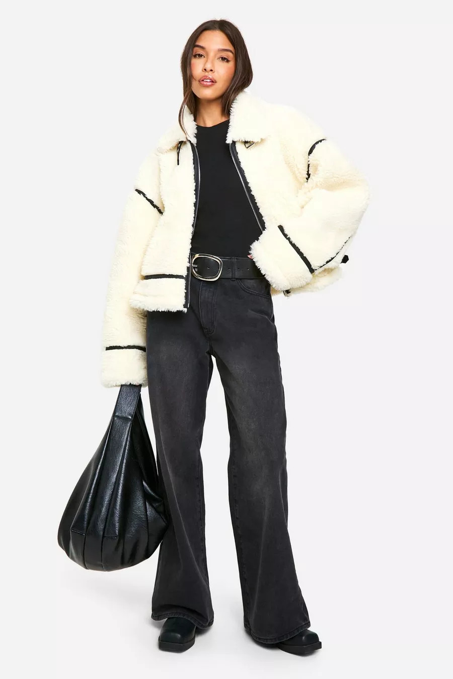 Teddy Faux Fur Bonded Aviator Jacket | Boohoo.com (NL)