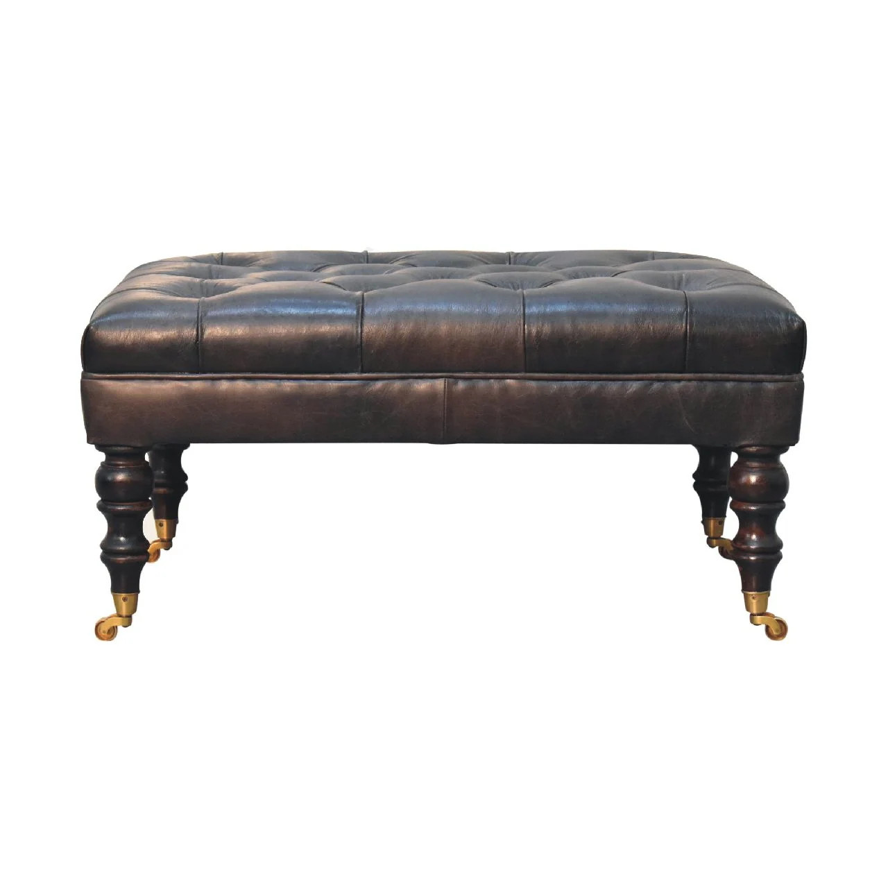 Buffalo Ash Black Leather Ottoman with Castor Legs | Bed Bath & Beyond