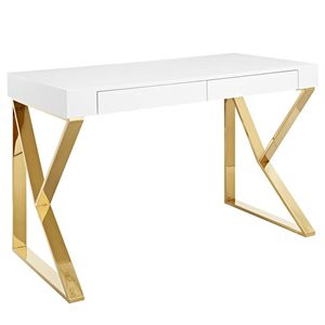 Modway Adjacent Writing Desk in White and Gold | Cymax