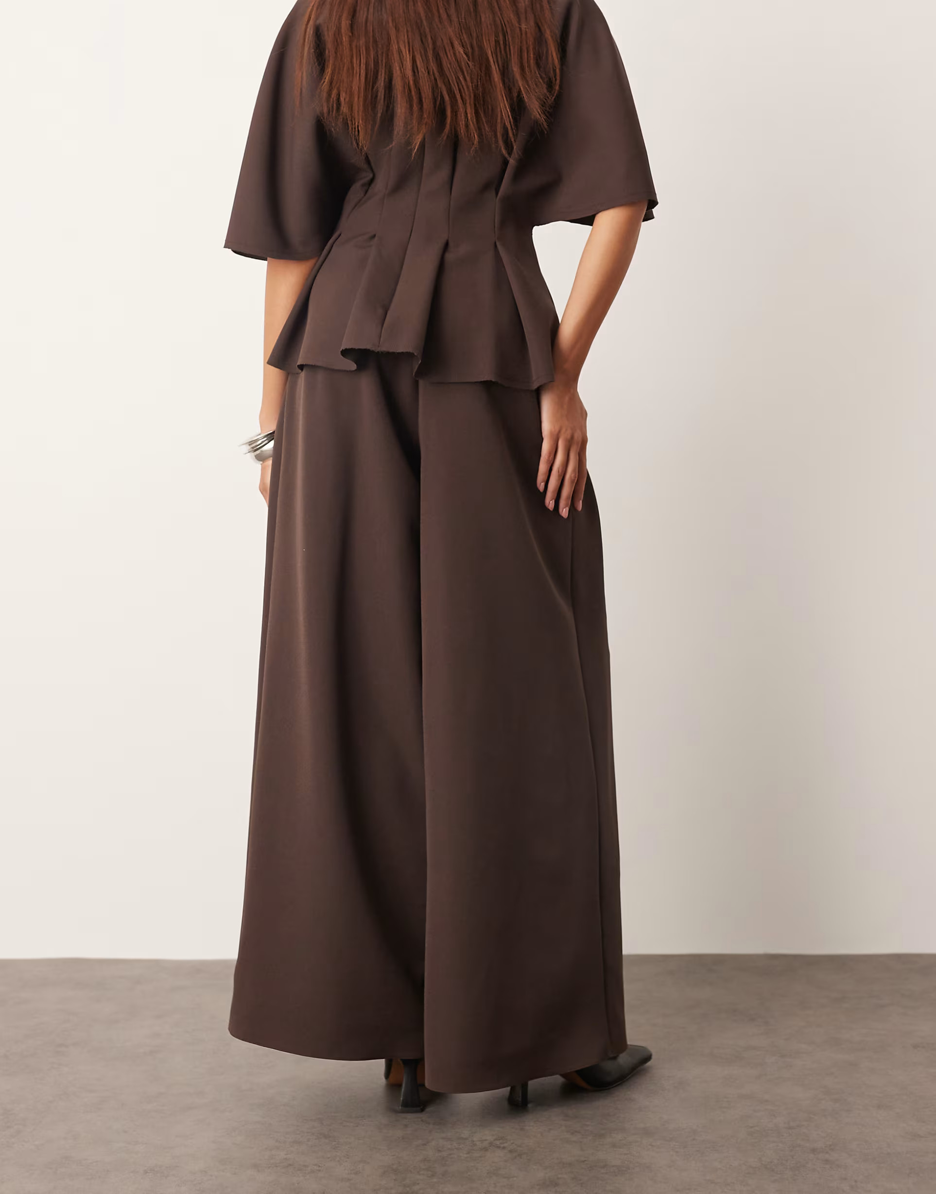 ARRANGE pleat waist tailored wide leg trouser co-ord in deep chocolate | ASOS (Global)