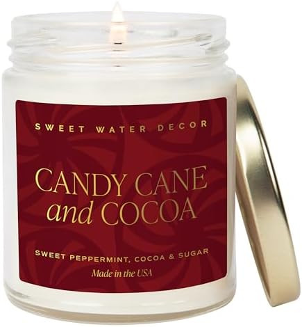 Sweet Water Decor Candy Cane and Cocoa Soy Candle - Hot Chocolate Peppermint Candle for Christmas... | Amazon (US)