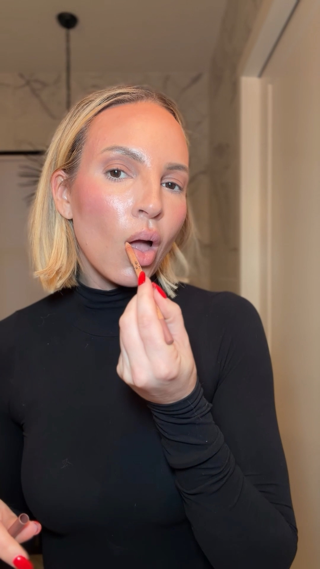 Lip liner is wherever walnut and lipstick shade is cool teddy. Also linked the other makeup I use. ￼

#LTKBeauty #LTKstorytime #LTKOver40