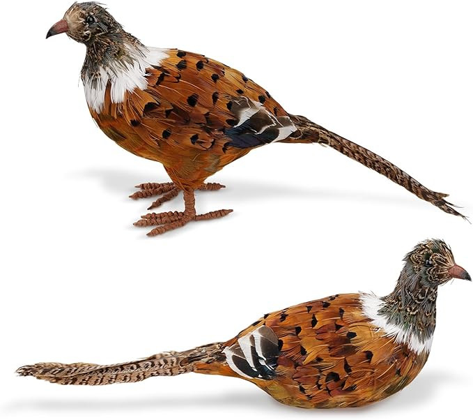 naturevibe Feathered Pheasant Decor Set of 2,Simulation Woodland Animals Figurines with Natural P... | Amazon (US)