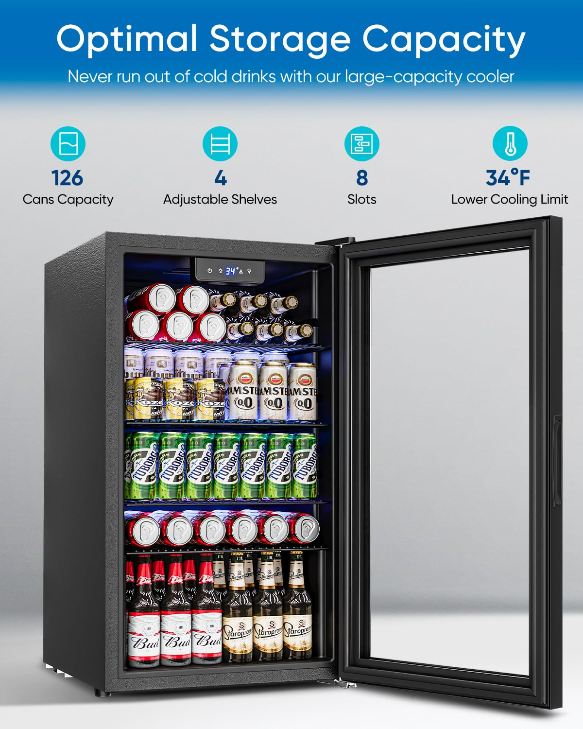 Amazon.com: Feelfunn 3.2 Cu.Ft Mini Fridge with Glass Door - 126 Can Beverage Refrigerator Cooler for Drink Beer Wine Soda, Small Fridge for Bedroom Office Bar Dorm, 4 Adjustable Shelves, Black : Appliances | Amazon (US)