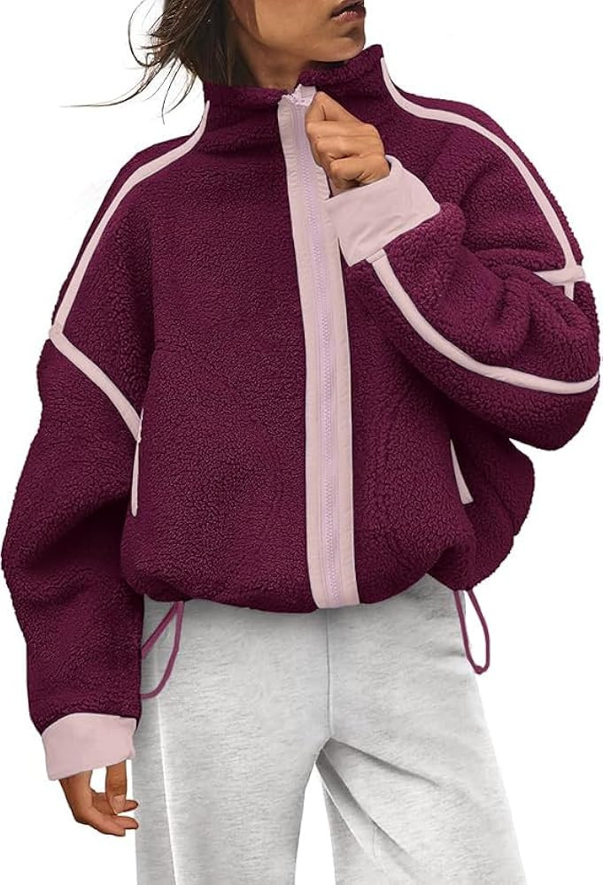 Aimiray Fleece Jackets Women Long Sleeve Zip Up Stand Collar Sherpa Jackets Warm Soft Trendy Tedd... | Amazon (US)