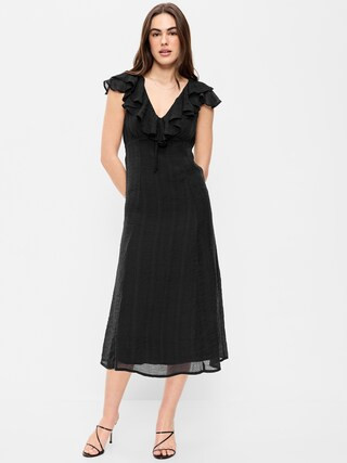Ruffle-Sleeve Fit & Flare Midi Dress | Old Navy (US)