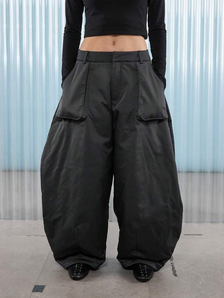 COUREZ Medium Balloon Padded Cargo Trousers / Y2K Fall Winter Clothes For Women Winter Going Out Outfits Grey Trousers For Women Party Outfits New Years | SHEIN