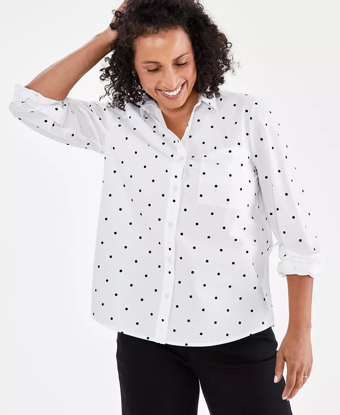 Style & Co Women's Perfect Printed Cotton Button-Up Shirt, Created for Macy's - Macy's | Macy's
