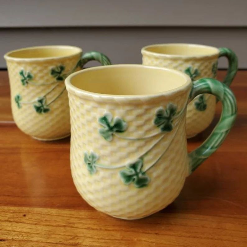 Bordallo Pinheiro Yellow Basket Weave Green Shamrock Dishes  | Etsy | Etsy (US)