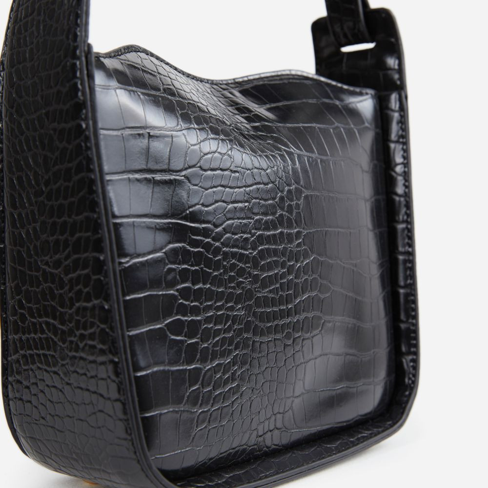Denver Shaped Shoulder Bag In Black Croc Print Faux Leather | EGO Shoes (US & Canada)