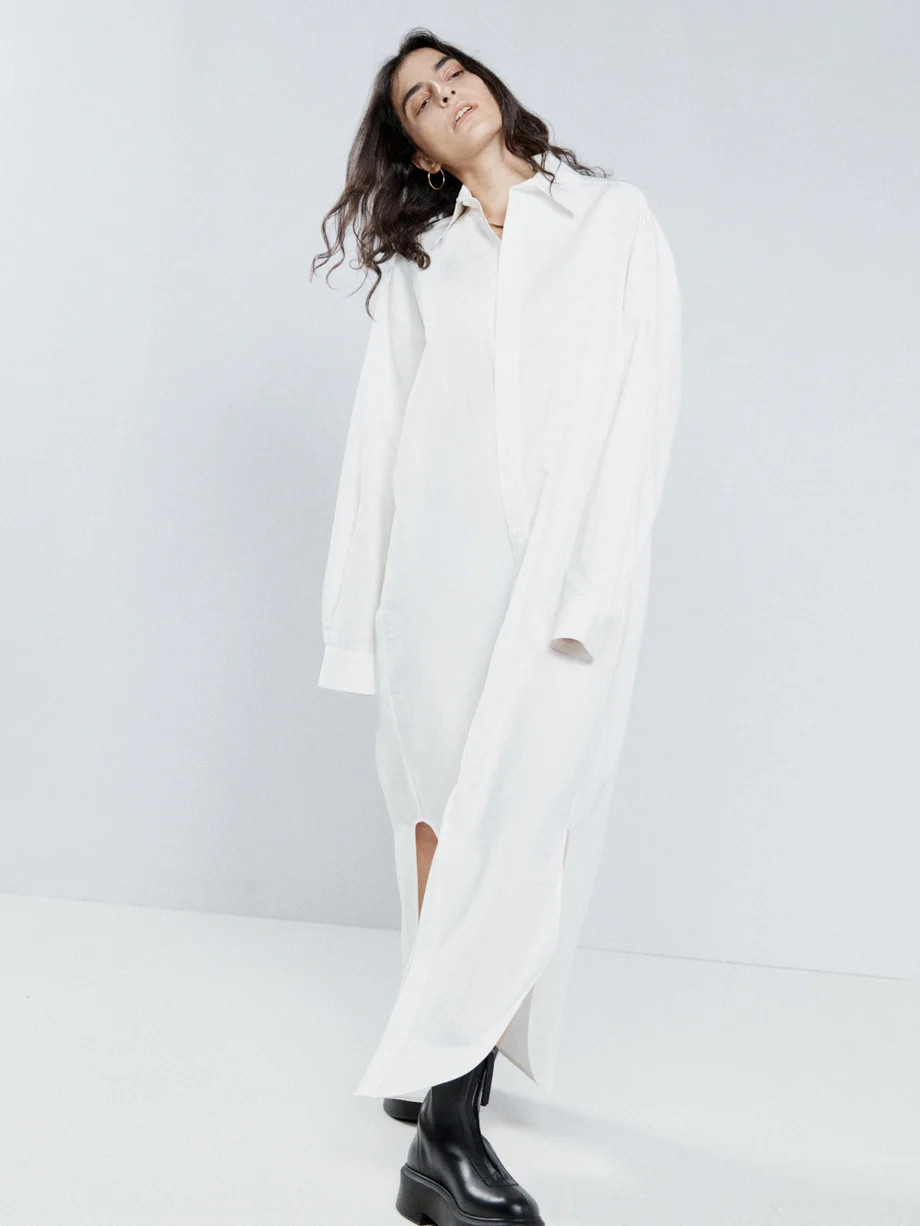 Long-line cotton and silk-blend shirtdress | Raey | Matches (UK)
