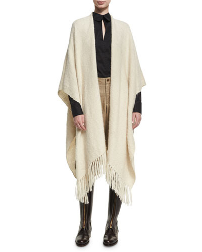 Embroidered Wool Ruana Shawl, White | Bergdorf Goodman