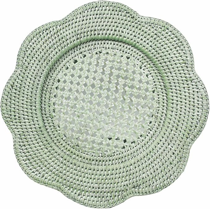 Rattan Scalloped Round Charger Plate in Green - 1 Charger Plate | Amazon (US)