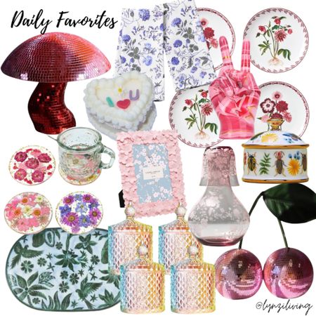 Daily Favorites 

Home decor, home design, home decoration, Amazon decor, Amazon home decor, disco mushroom, resin coasters, floral print coasters, floral serving tray, iridescent canisters, disco cherries, floral bedside carafe, insect jewelry holder, red floral plates, peace sign jewelry holder, cake candle, floral print napkins, floral napkins, spring decor, floral picture frame, pink picture frame 

#LTKfindsunder100 #LTKfindsunder50 #LTKhome