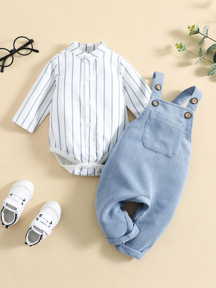 Baby Boy Striped Bodysuit & Overall Jumpsuit | SHEIN