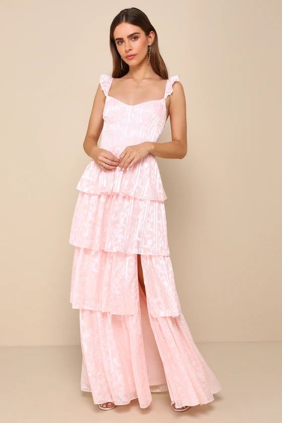 Light Pink Floral Tiered Maxi Dress | Midsize Bridesmaids Dress | Plus Size Bridesmaids Dress  | Lulus