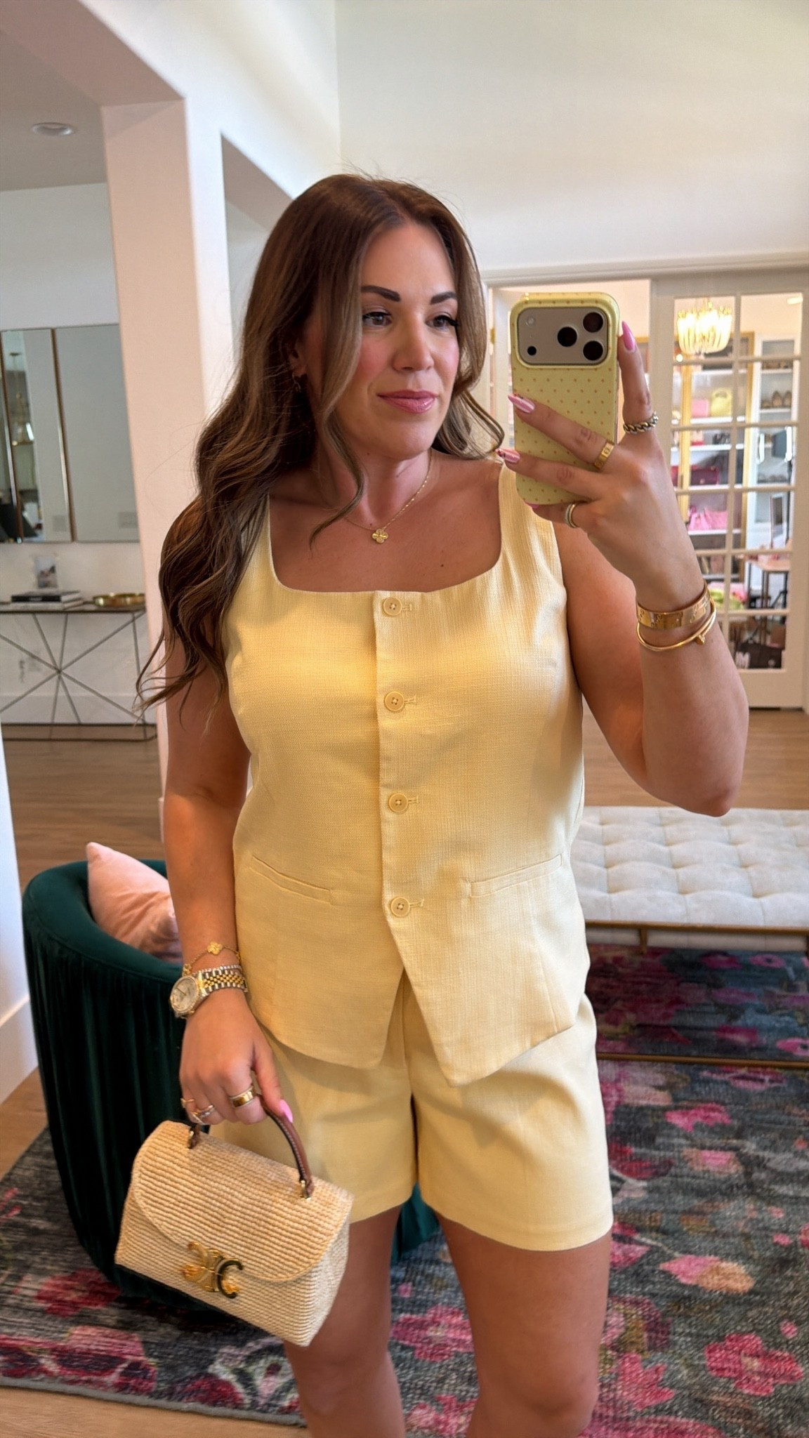 curvy midsize butter yellow linen outfit for summer! in the size large in top (just needed the medium though!) and size medium in shorts 💛  @Spanx

#LTKSeasonal #LTKMidsize