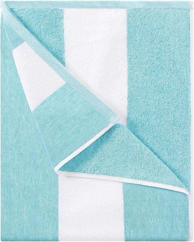 Cotton Oversized Beach Towel - Large 70 x 35 Inch Pool Towel, Turquoise Striped Quick Dry Swimmin... | Amazon (US)
