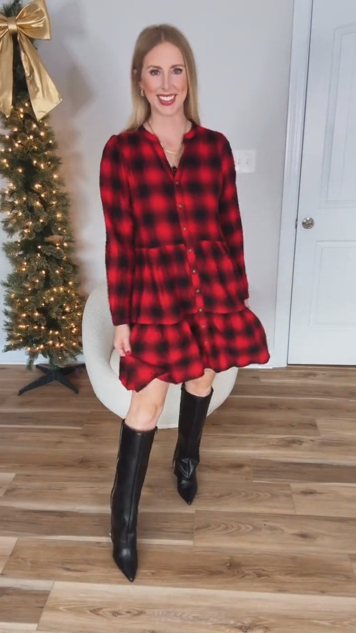 Walmart outfit, time and tru red buffalo plaid mini dress 

#LTKHoliday #LTKFindsUnder50