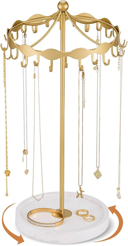 Lolalet Rotating Necklace Holder Stand with Metal Hooks, Spinning Display Carousels, Freestanding... | Amazon (US)