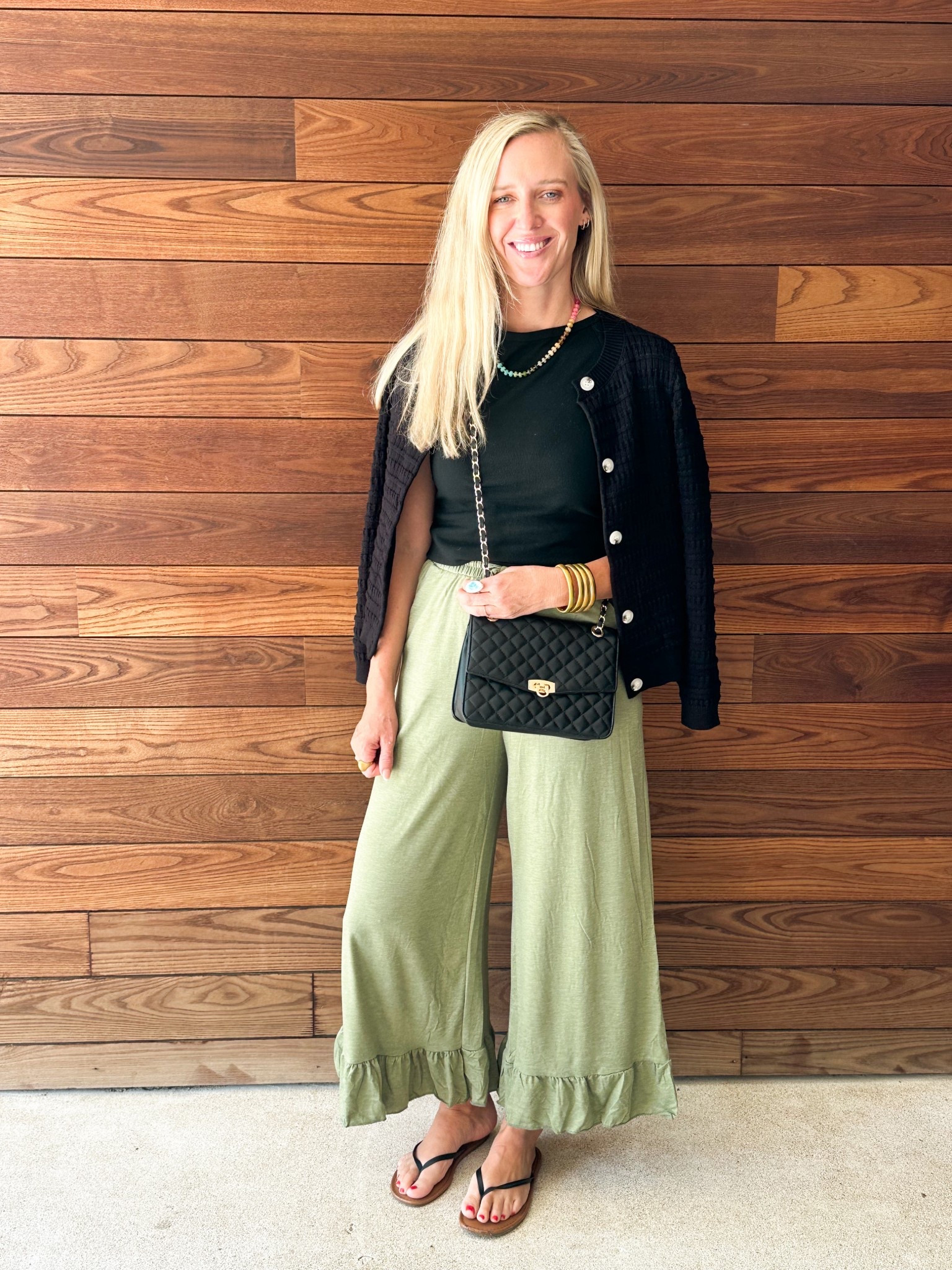 Business casual meets travel comfort ✨ These wide-leg pants are soft, flowy, and so flattering with a ruffle hem and stretchy elastic waistband. I’m wearing a size medium — they run true to size and are beyond comfortable for long days or long flights.

I paired them with a classic black cardigan (size small) — a true closet wardrobe staple that works for office, airport, or layering on the go. Chic, versatile, and affordable ✅

Perfect outfit idea if you want to stay polished and comfortable while traveling.

#AmazonFashion #AffordableStyle #AffordableFashion #TravelOutfitIdeas #BusinessCasualStyle #WorkwearLooks #AmazonFinds #TravelFriendlyStyle #StretchyPants #TravelWardrobe #ComfyAndChic #AmazonOOTD #AmazonOutfitIdeas #BudgetFriendlyFashion #WardrobeStaples #AffordableWorkwear #TravelEssentials #BusinessTravelStyle #MomStyle #EverydayAffordable


#LTKFindsUnder50 #LTKCon #LTKStyleTip