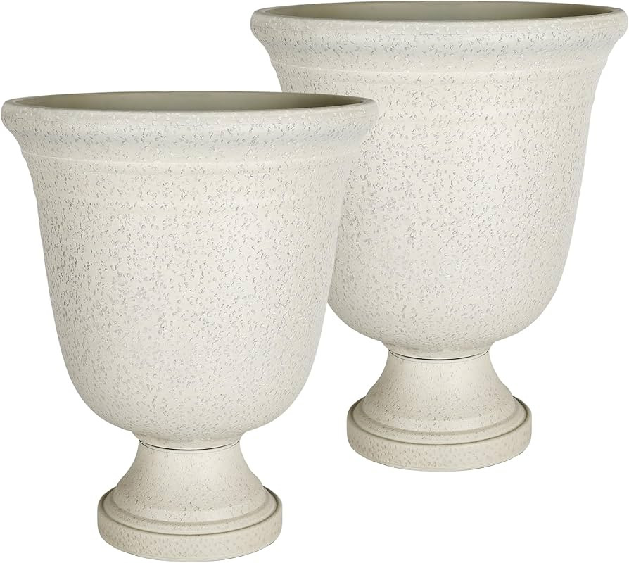 Worth Garden 2-Pack 19.5" H Plastic Urn Planters, Grayish White Large Lightweight Imitation Stone... | Amazon (US)