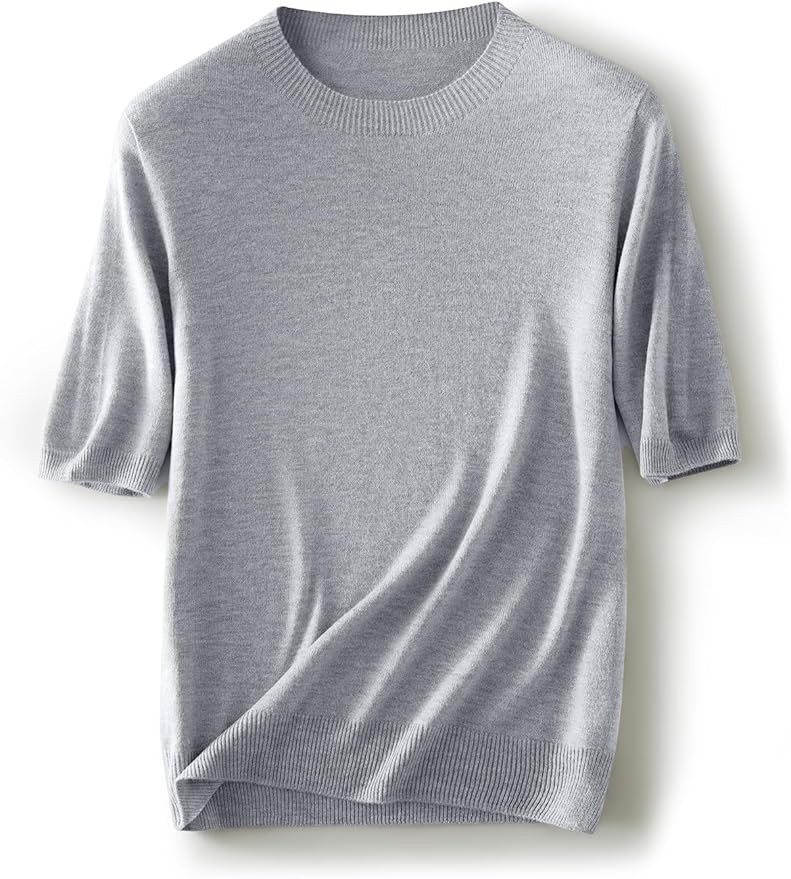 Women's Merino Wool Blend Sweater Fall Winter Crew Neck Short Sleeve First-Line Ready to Wear Sea... | Amazon (US)