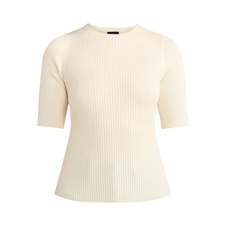 Scoop Women's Rib Knit Sweater with Elbow Length Sleeves, Lightweight, Sizes XS-XXL | Walmart (US)