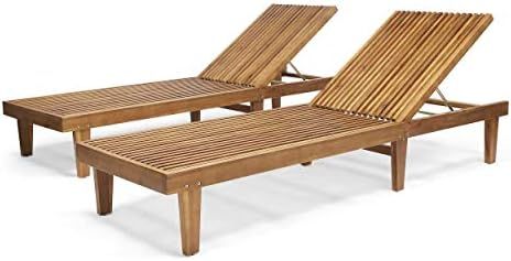 Amazon.com: Addisyn Outdoor Wooden Chaise Lounge (Set of 2), Teak Finish : Patio, Lawn & Garden | Amazon (US)