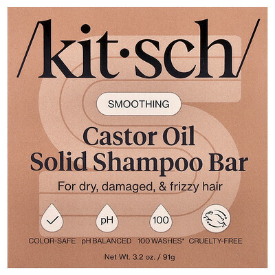Kitsch, Castor Oil Smoothing Solid Shampoo Bar, For Dry, Damaged, & Frizzy Hair, Sugared Amber, 3.2 oz (91 g) | iHerb
