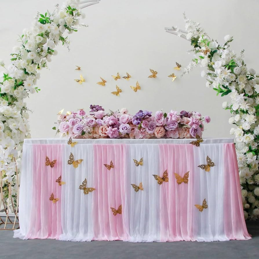 Albassa Pink Tulle Table Skirt 6ft Pink Tutu Table Skirt Baby Shower Tablecloth for Princess Girl... | Amazon (US)