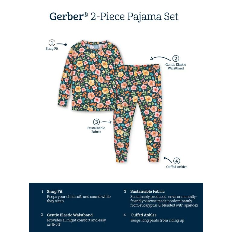 Gerber Unisex Baby Toddler Buttery Soft 2-Piece Snug Fit Pajamas with Viscose Made from Eucalyptu... | Walmart (US)