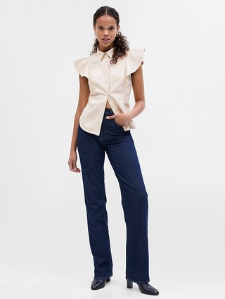 Vegan Leather Flutter Sleeve Shirt | Gap (US)