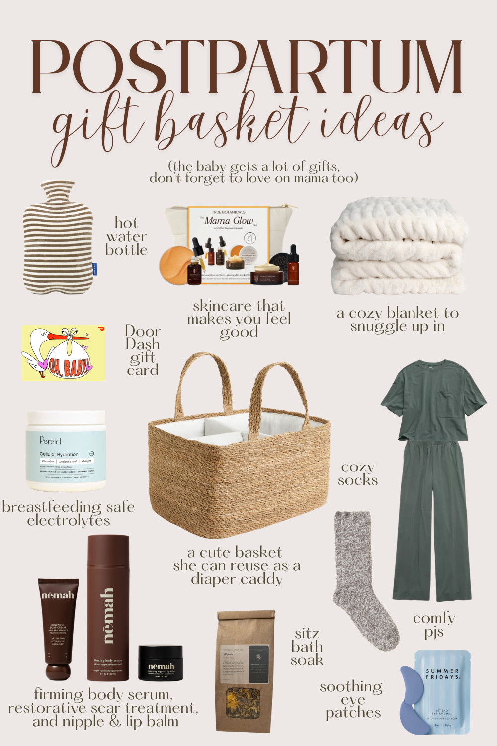 The baby gets so many gifts — do not forget to love on mama too 🤍 Everything she needs to feel taken care of in the fourth trimester, all tucked into a cute basket she can reuse as a diaper caddy after! Use code CORTNEY15 for 15% off Perelel! Everything is linked below 👇 #postpartumgift #newmomgift #babyshowergift #ltkbaby #ltkgifts #postpartum #newmom 

 #LTKselfcare #LTKBaby #LTKBump
