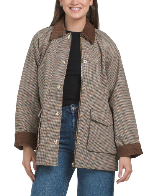 Houndstooth Contrast Collar Jacket | TJ Maxx